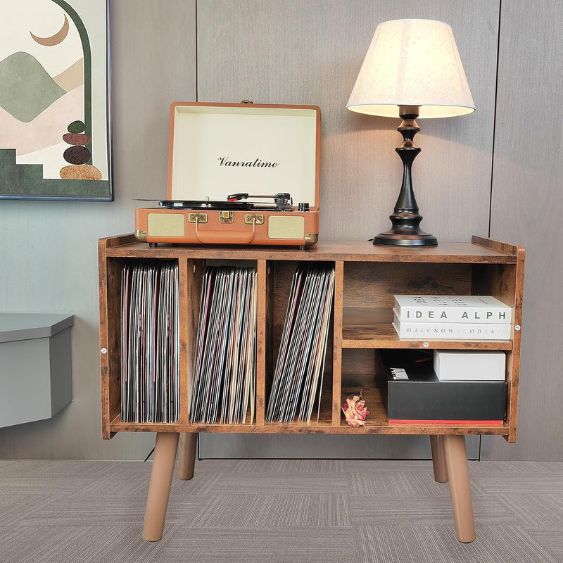 Record Player Stand with Vinyl Storage Holds Up