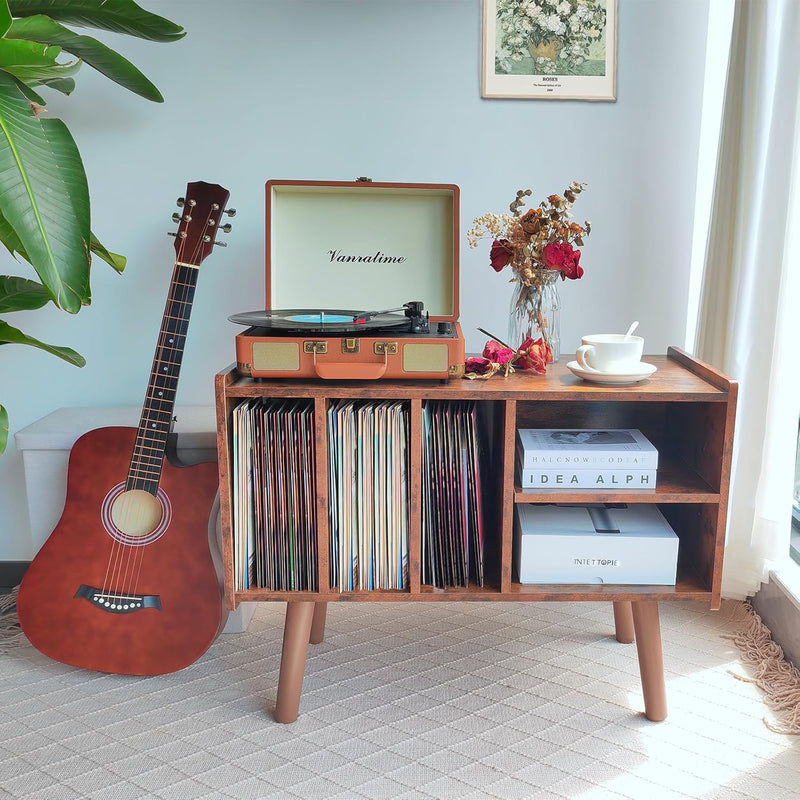 Record Player Stand with Vinyl Storage Holds Up