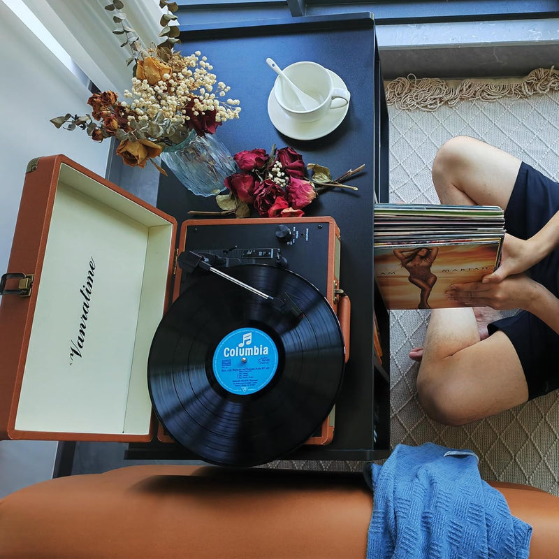 Record Player Stand with Vinyl Storage Holds Up