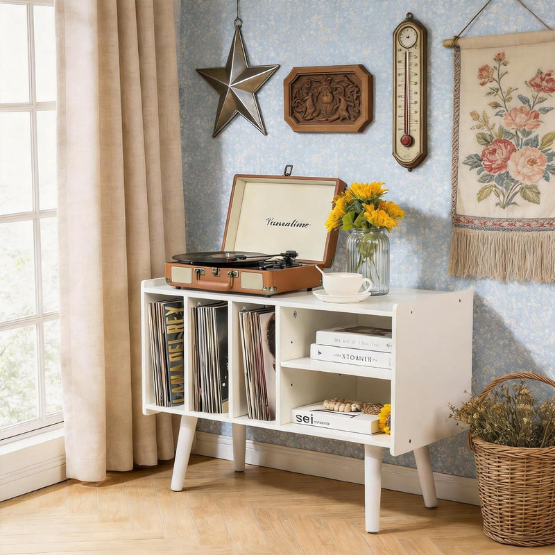 Record Player Stand with Vinyl Storage Holds Up