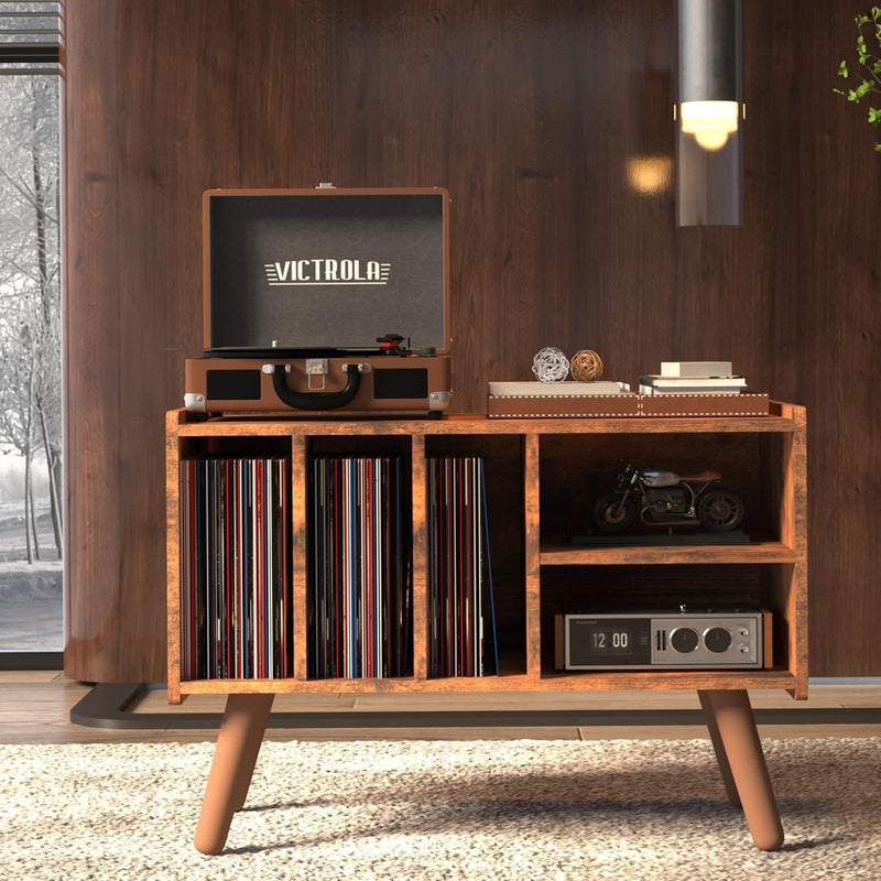 Record Player Stand with Vinyl Storage Holds Up