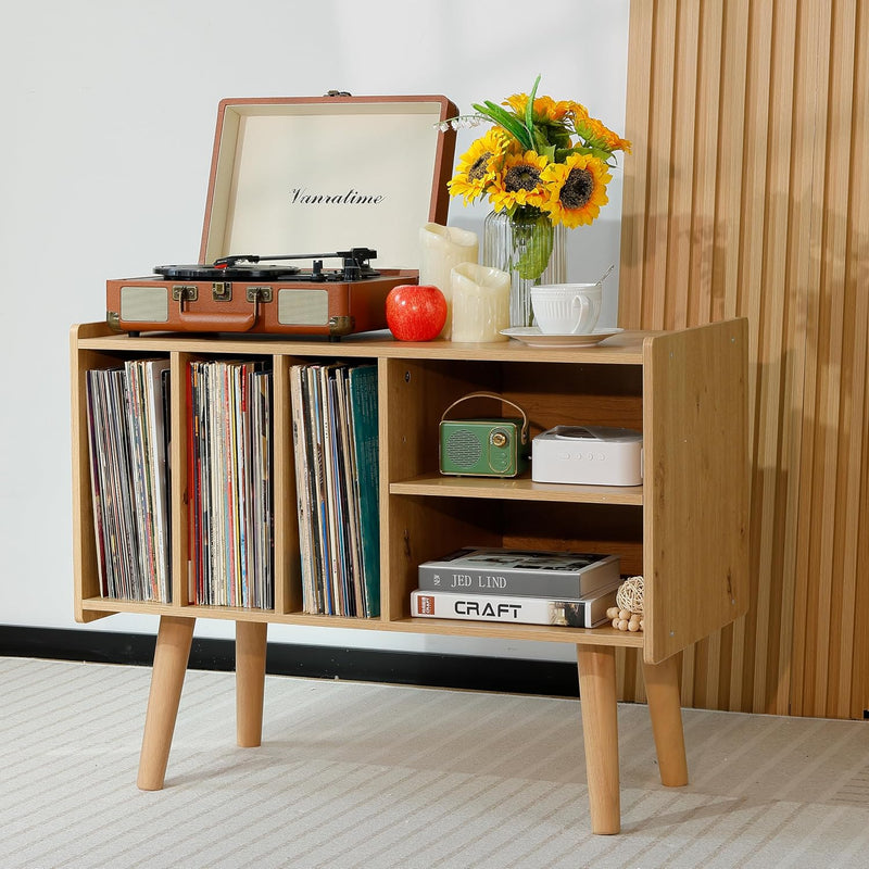 Record Player Stand with Vinyl Storage Holds Up