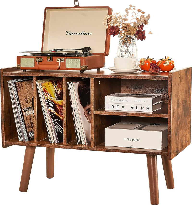 Record Player Stand with Vinyl Storage Holds Up