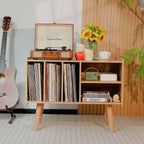 Record Player Stand with Vinyl Storage Holds Up