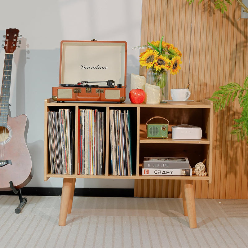 Record Player Stand with Vinyl Storage Holds Up
