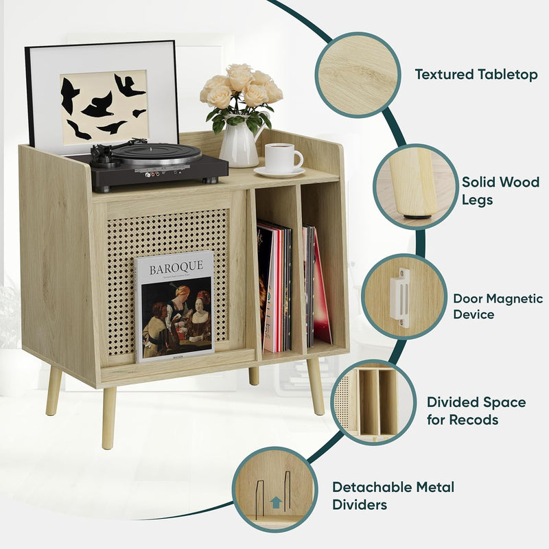 Record Player Stand with Vinyl Storage Table Shelf