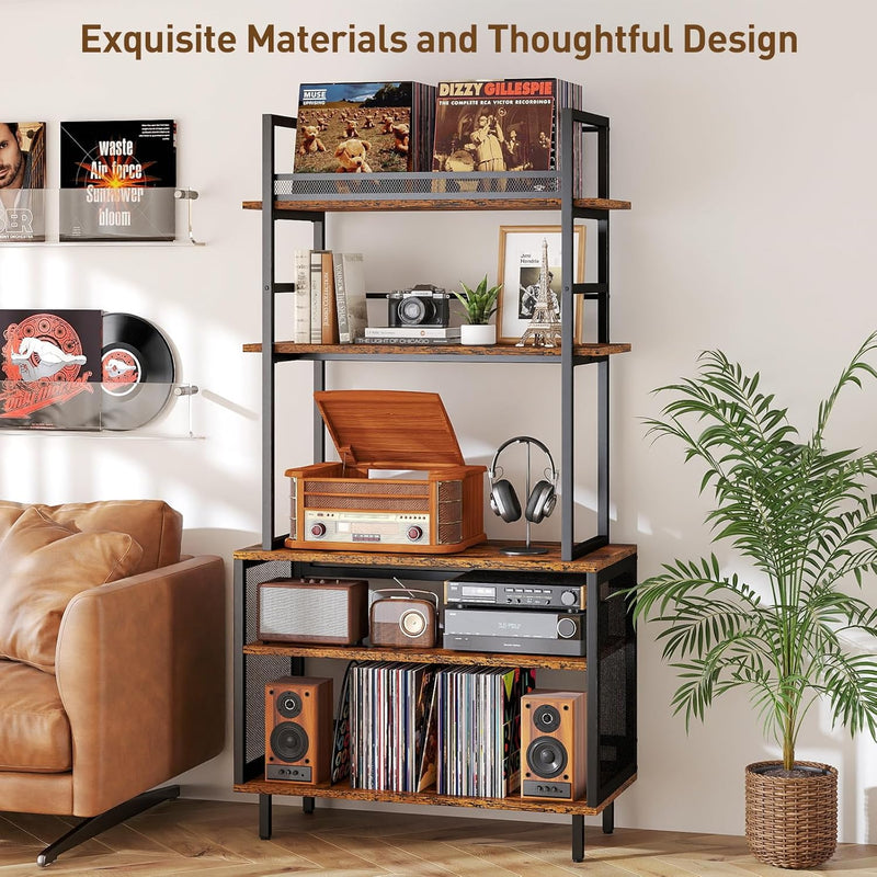 Record Player Stand with Vinyl Storage Turntable Holds