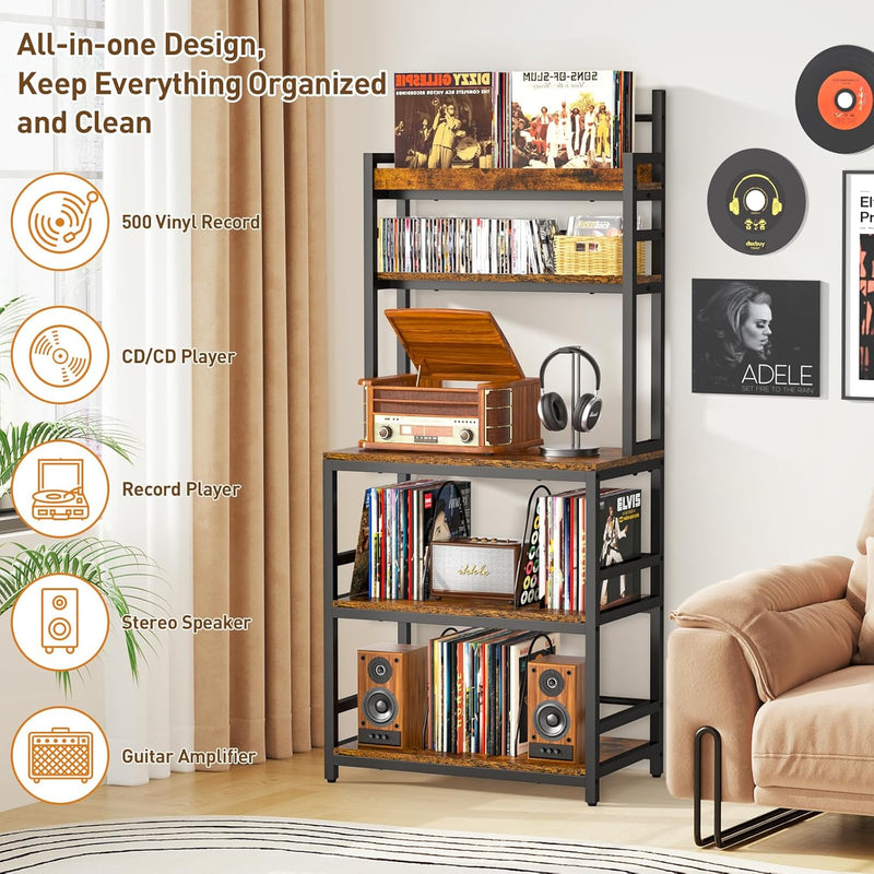 Record Player Stand with Vinyl Storage Turntable Holds