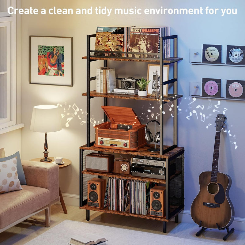 Record Player Stand with Vinyl Storage Turntable Holds