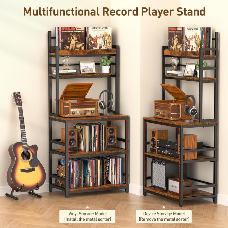 Record Player Stand with Vinyl Storage Turntable Holds