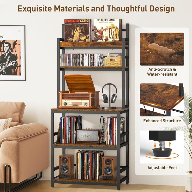 Record Player Stand with Vinyl Storage Turntable Holds