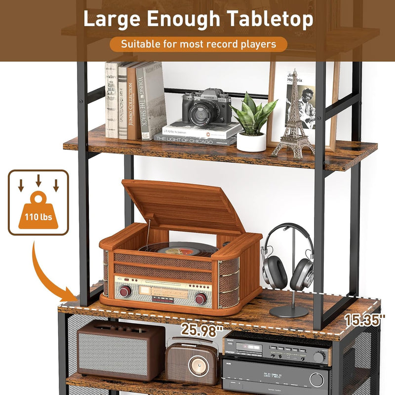Record Player Stand with Vinyl Storage Turntable Holds