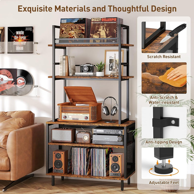 Record Player Stand with Vinyl Storage Turntable Holds