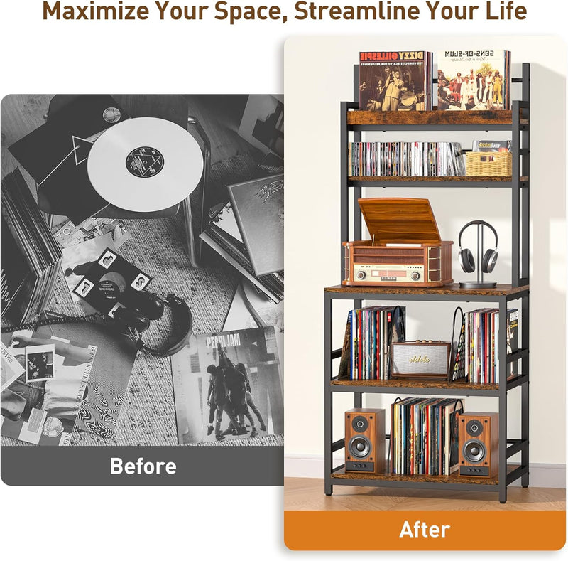 Record Player Stand with Vinyl Storage Turntable Holds