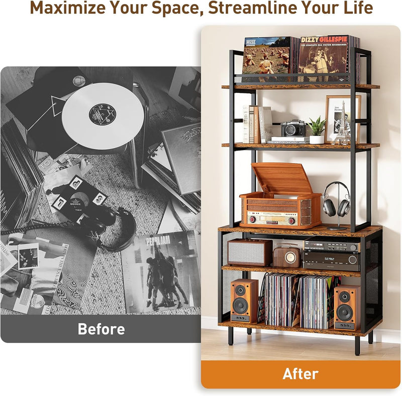 Record Player Stand with Vinyl Storage Turntable Holds