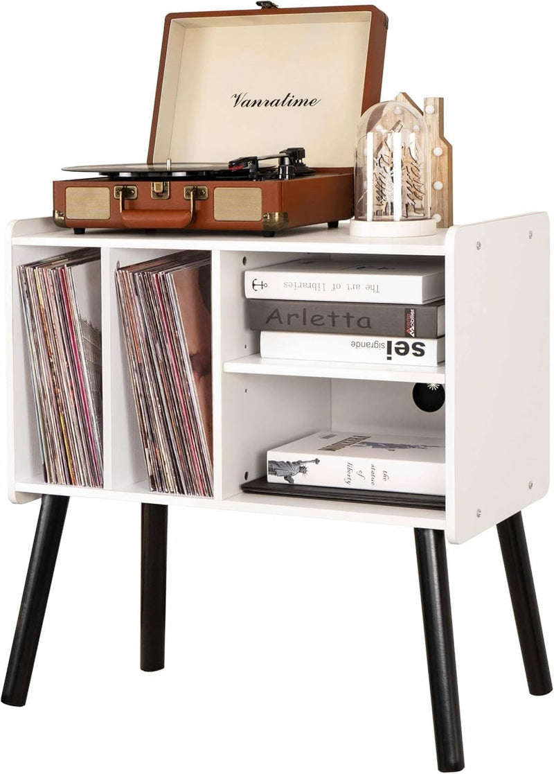 Record Player Table Mid-Century Stand with Vinyl Storage