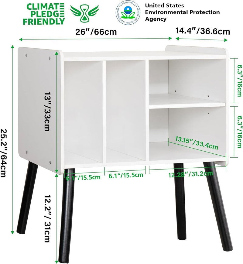 Record Player Table Mid-Century Stand with Vinyl Storage
