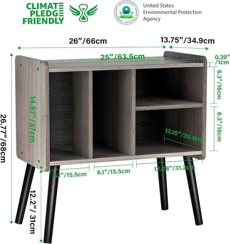 Record Player Table Mid-Century Stand with Vinyl Storage