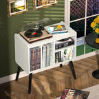 Record Player Table Mid-Century Stand with Vinyl Storage