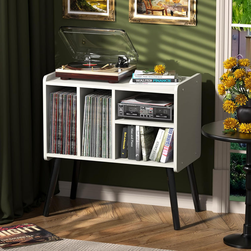 Record Player Table Mid-Century Stand with Vinyl Storage