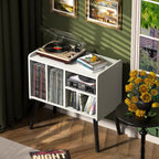 Record Player Table Mid-Century Stand with Vinyl Storage