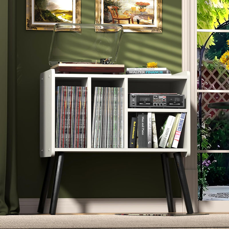 Record Player Table Mid-Century Stand with Vinyl Storage