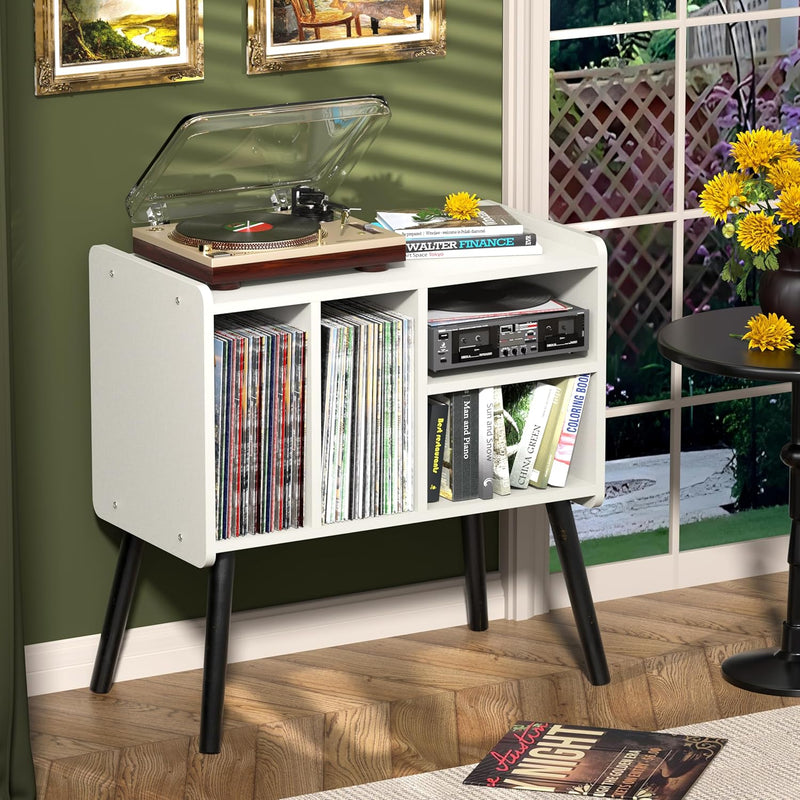 Record Player Table Mid-Century Stand with Vinyl Storage