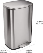 Rectangular Kitchen Bin with Steel Bar Pedal Soft-Closing