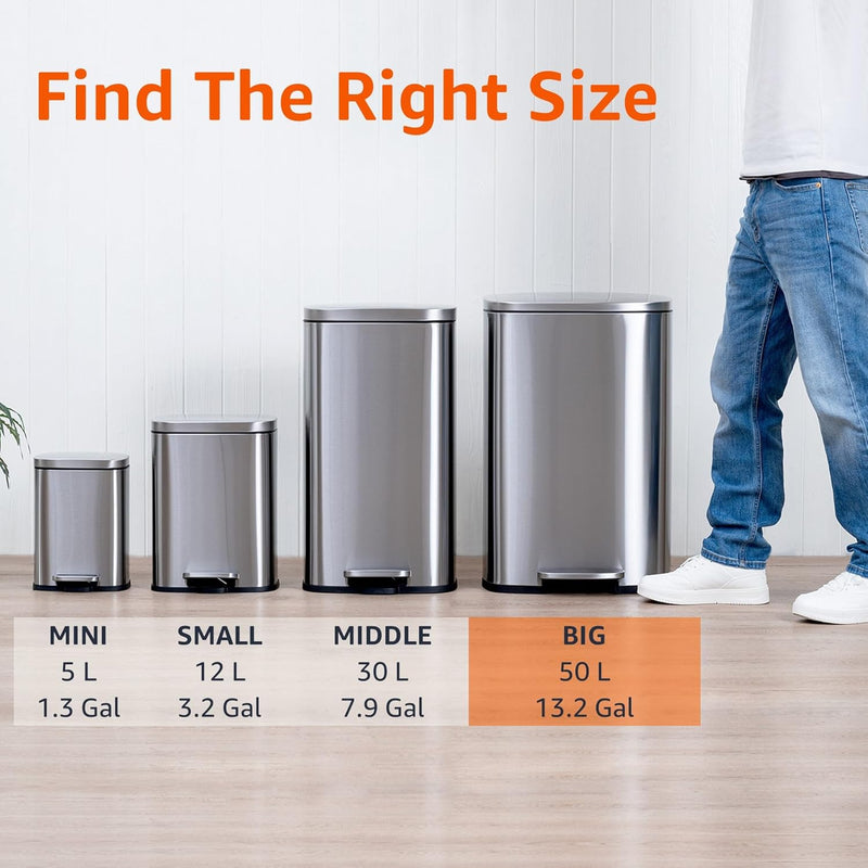 Rectangular Kitchen Bin with Steel Bar Pedal Soft-Closing
