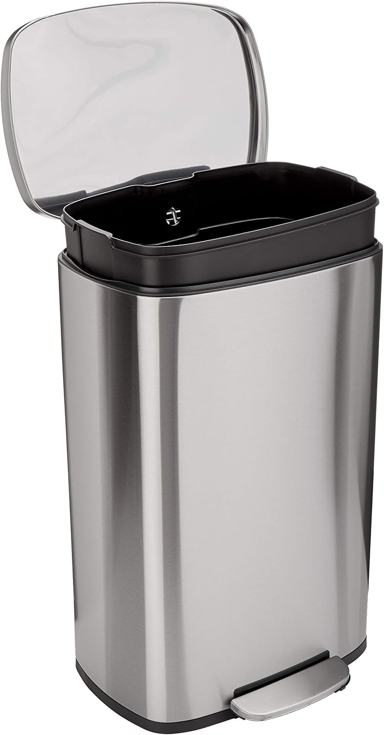 Rectangular Kitchen Bin with Steel Bar Pedal Soft-Closing