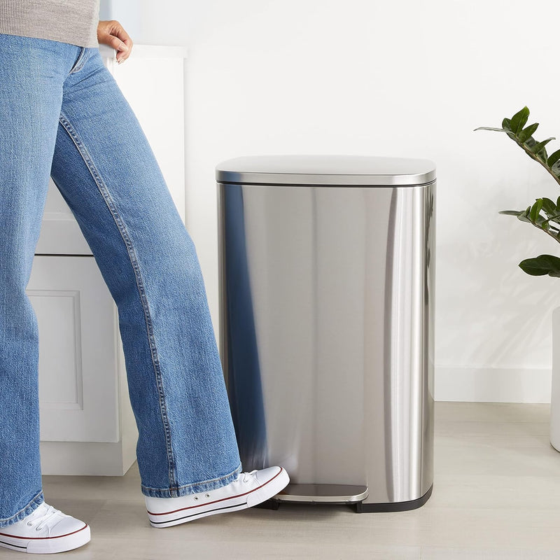 Rectangular Kitchen Bin with Steel Bar Pedal Soft-Closing