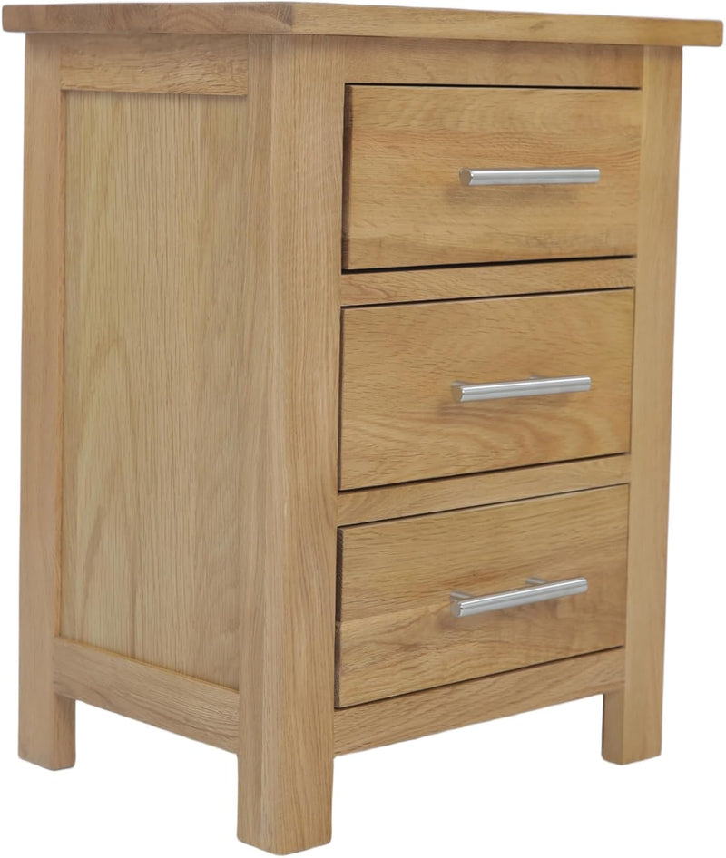 Solid Oak Bedside Tables Walnut Wooden 3 Drawers