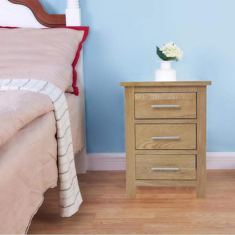 Solid Oak Bedside Tables Walnut Wooden 3 Drawers