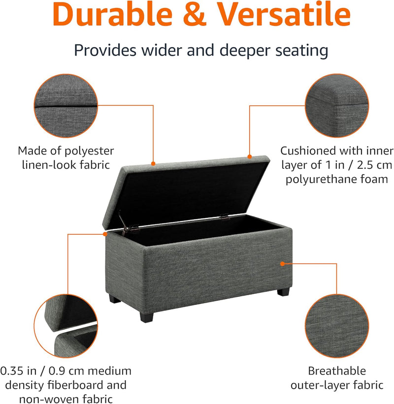 Rectangular Padded Upholstered Entryway Bench with Storage