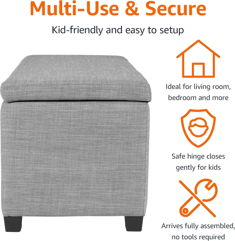 Rectangular Padded Upholstered Entryway Bench with Storage