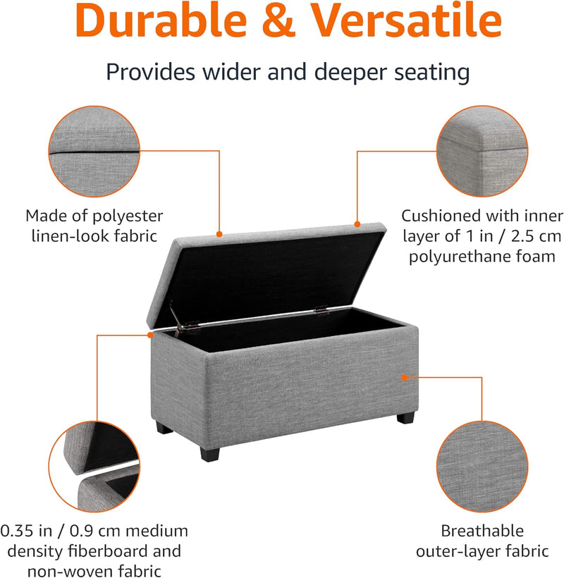 Rectangular Padded Upholstered Entryway Bench with Storage