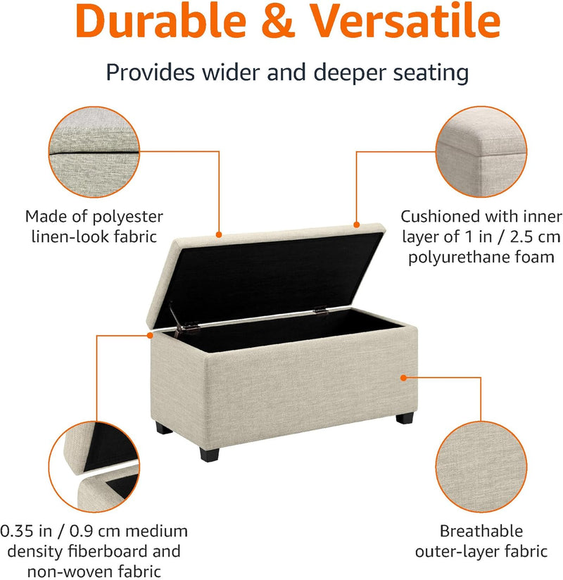 Rectangular Padded Upholstered Entryway Bench with Storage