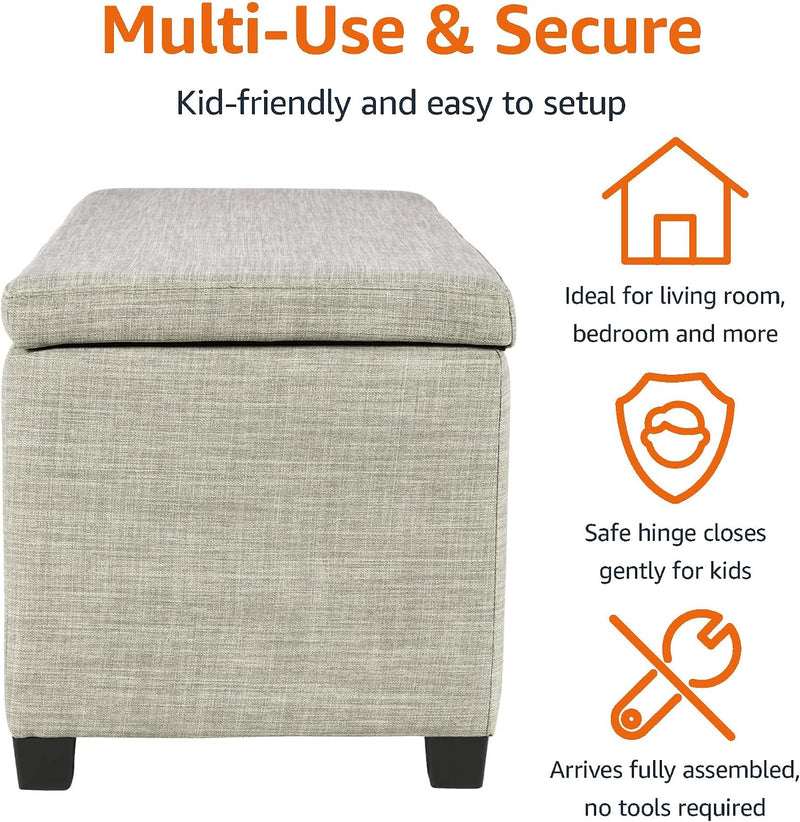 Rectangular Padded Upholstered Entryway Bench with Storage