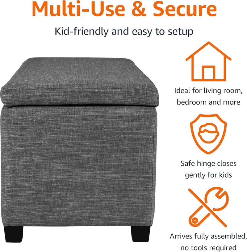 Rectangular Padded Upholstered Entryway Bench with Storage