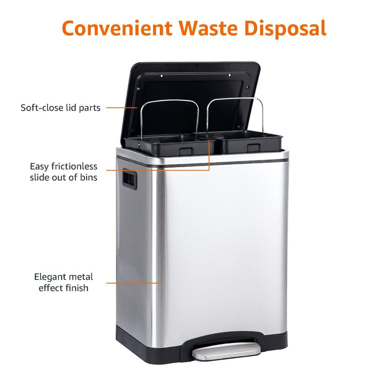 Rectangular Recycling Rubbish Bin with 2 Compartments 60