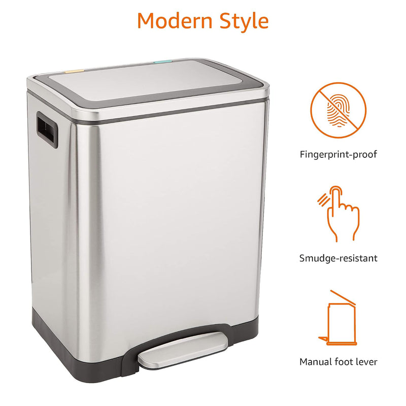 Rectangular Recycling Rubbish Bin with 2 Compartments 60