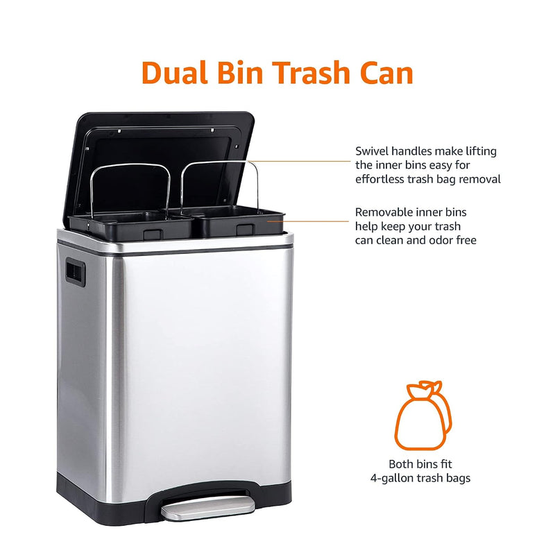 Rectangular Recycling Rubbish Bin with 2 Compartments 60