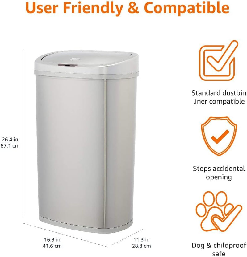 Rectangular Stainless Steel 60L Dustbin with Hands-Free Motion