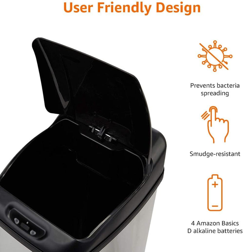 Rectangular Stainless Steel 60L Dustbin with Hands-Free Motion