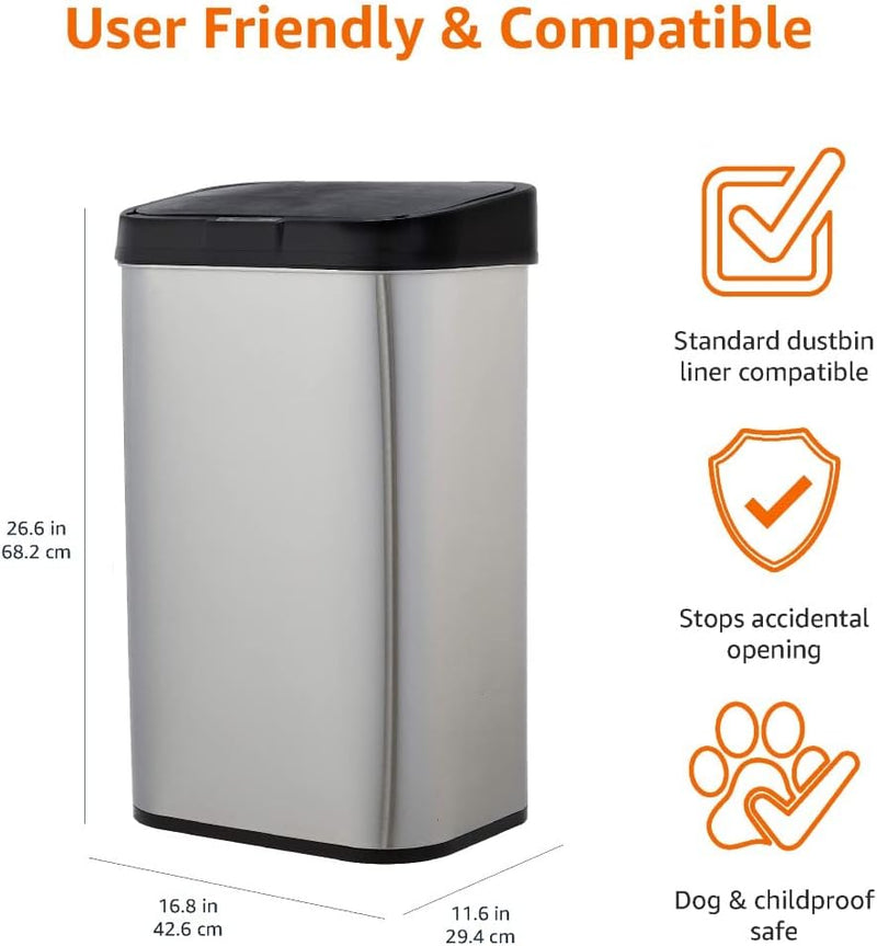 Rectangular Stainless Steel 60L Dustbin with Hands-Free Motion