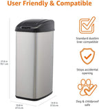 Rectangular Stainless Steel 60L Dustbin with Hands-Free Motion