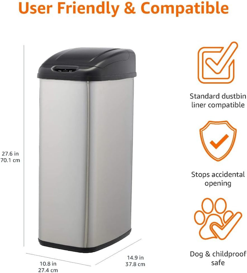 Rectangular Stainless Steel 60L Dustbin with Hands-Free Motion