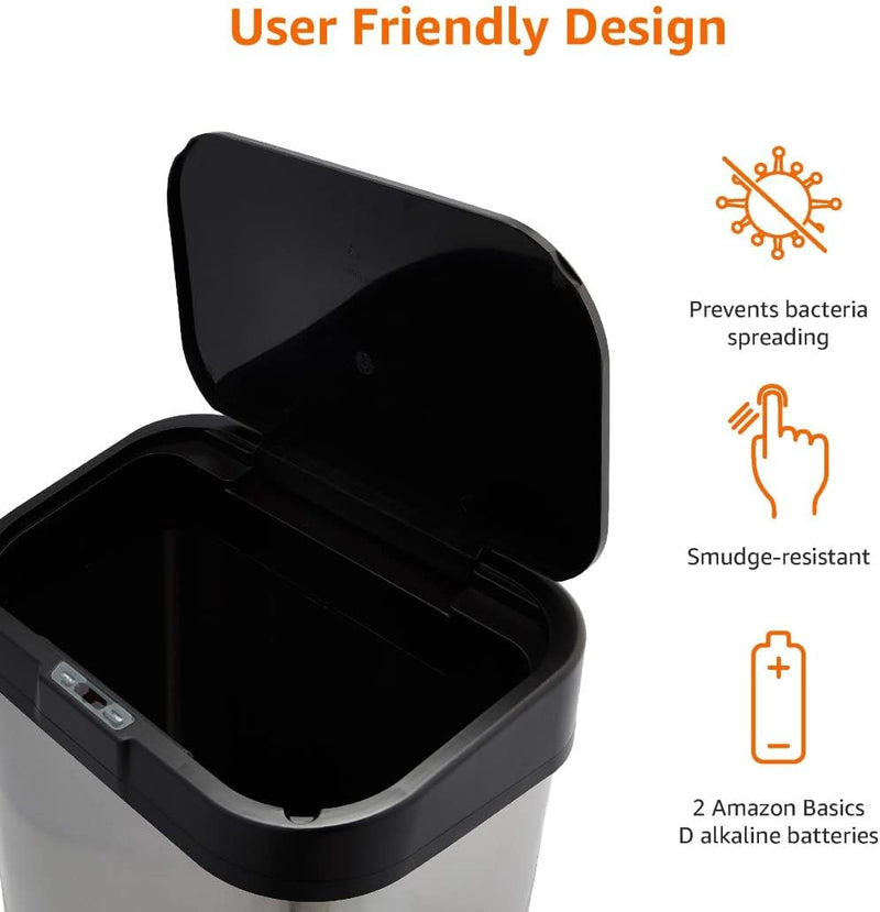 Rectangular Stainless Steel 60L Dustbin with Hands-Free Motion