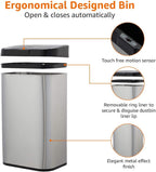 Rectangular Stainless Steel 60L Dustbin with Hands-Free Motion