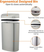 Rectangular Stainless Steel 60L Dustbin with Hands-Free Motion